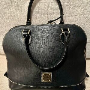 Dooney & Bourke Black Pebbled Leather Dome Satchel with Gold Hardware